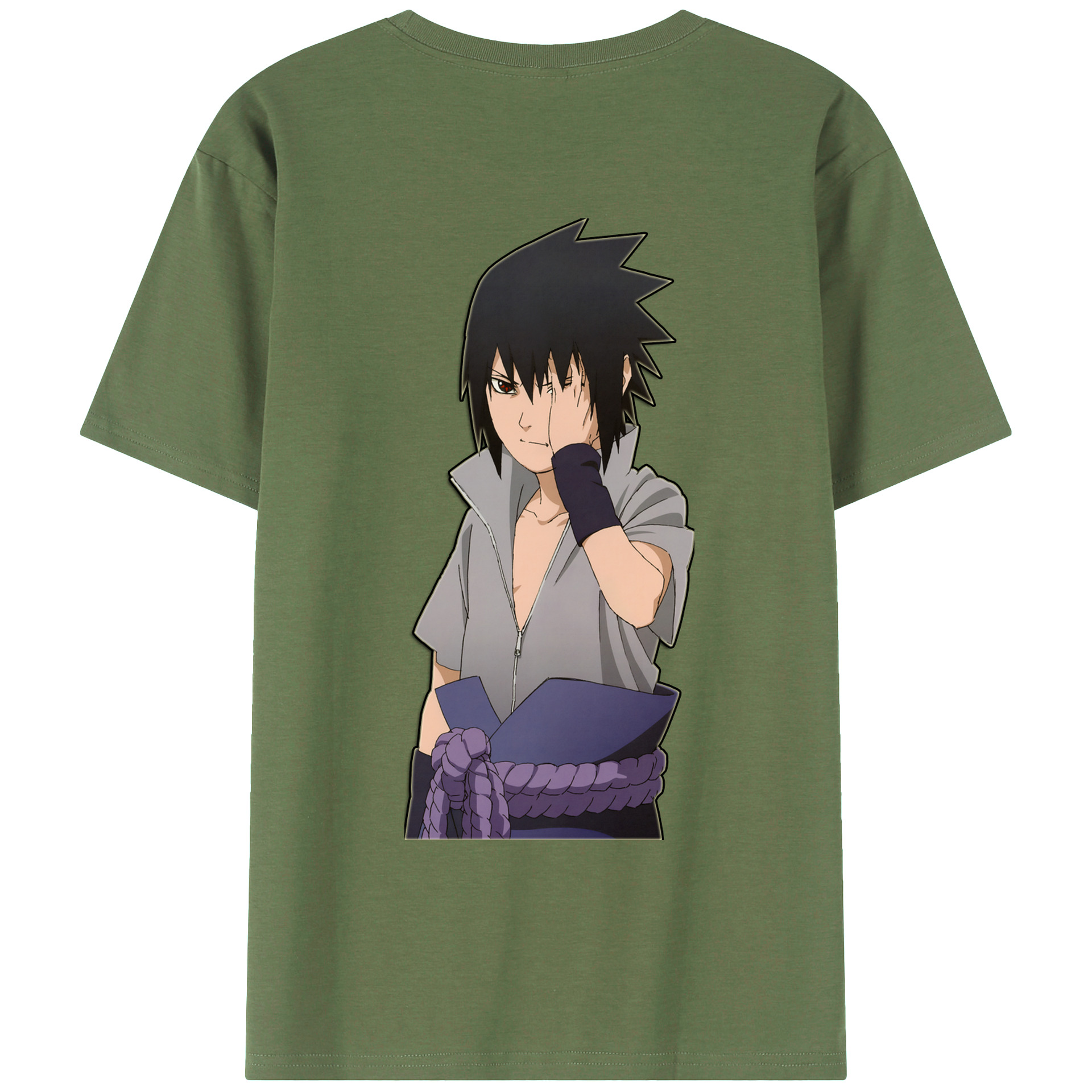 （画像用） NARUTO -ナルト- うちは サスケ Uchiha Sasuke 綿100％ メンズ半袖Tシャツ（バックプリント） 通気性
